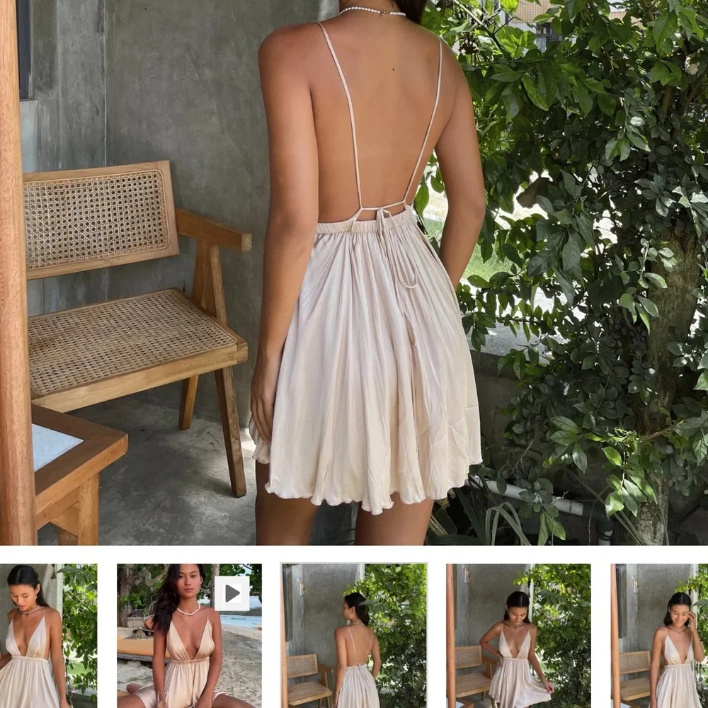 Indah Cream Spaghetti Strap Dress - Picture 7 of 14